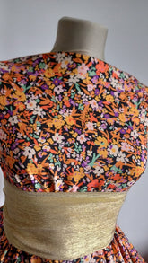 Latina Spandex -Negru Floricele Orange- STO1144